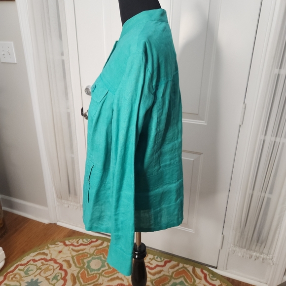 Celebrate Your Spirit 100% Linen Green Jacket Plus Size 18W - Picture 6 of 8
